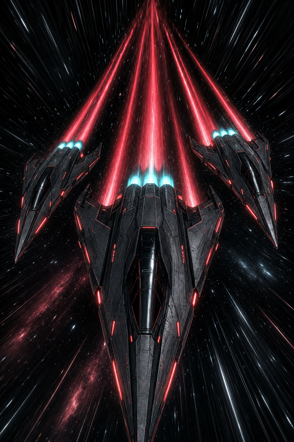 Massive dimensional boss ship surrounded by a glowing purple and cyan energy ring — asteroids drift in the void around it